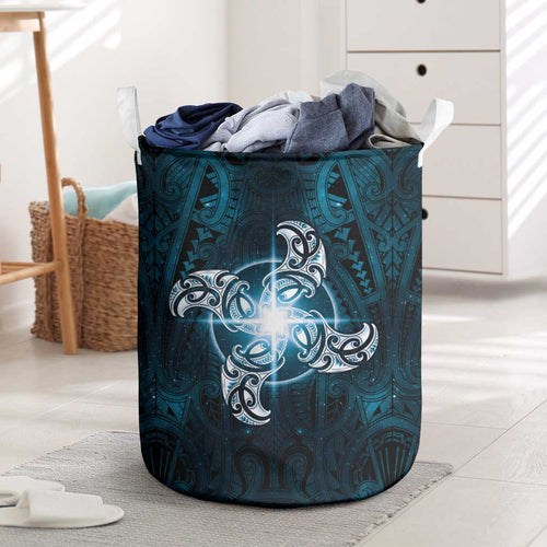 New Zealand Matariki Waita Laundry Basket Maori Moko Dark Blue Galaxy