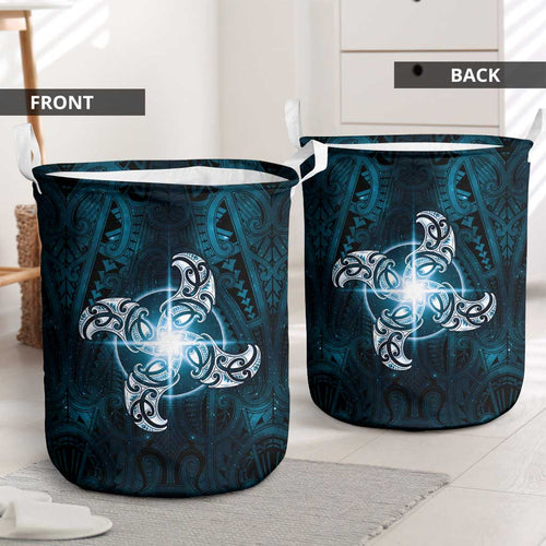 New Zealand Matariki Waita Laundry Basket Maori Moko Dark Blue Galaxy