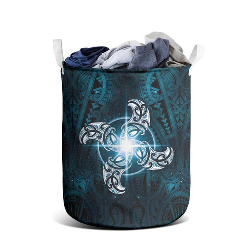 New Zealand Matariki Waita Laundry Basket Maori Moko Dark Blue Galaxy