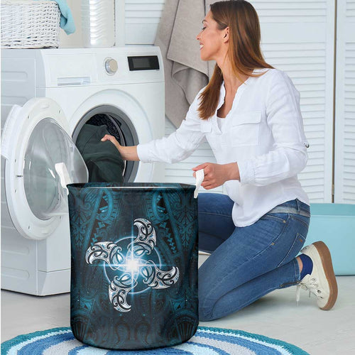 New Zealand Matariki Waita Laundry Basket Maori Moko Dark Blue Galaxy