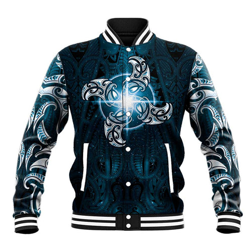 New Zealand Matariki Waita Baseball Jacket Maori Moko Dark Blue Galaxy