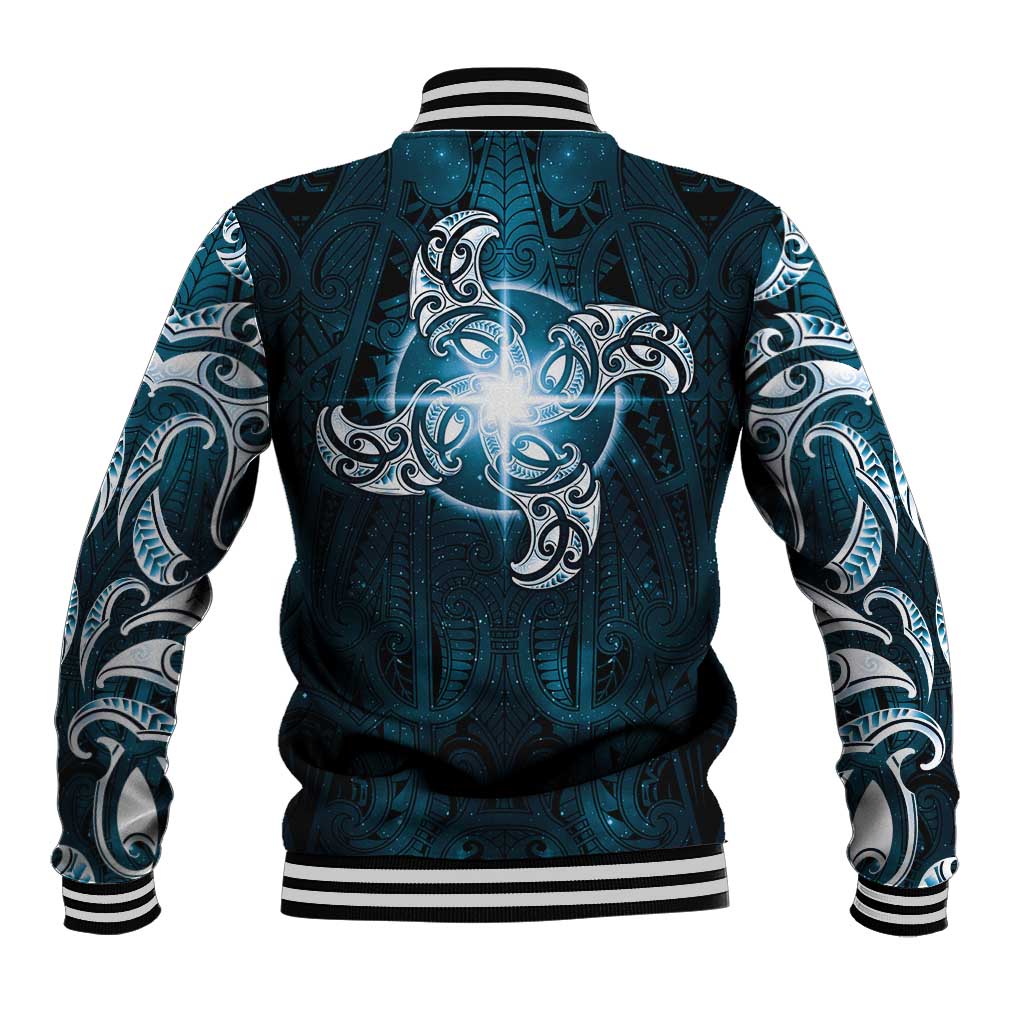 New Zealand Matariki Waita Baseball Jacket Maori Moko Dark Blue Galaxy