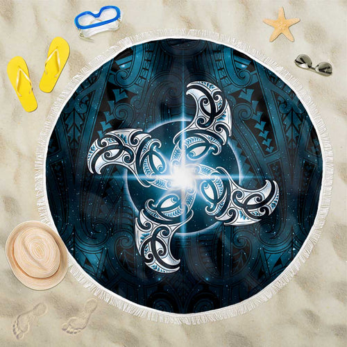 New Zealand Matariki Waita Beach Blanket Maori Moko Dark Blue Galaxy