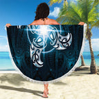 New Zealand Matariki Waita Beach Blanket Maori Moko Dark Blue Galaxy