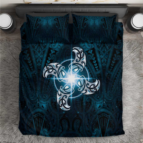 New Zealand Matariki Waita Bedding Set Maori Moko Dark Blue Galaxy
