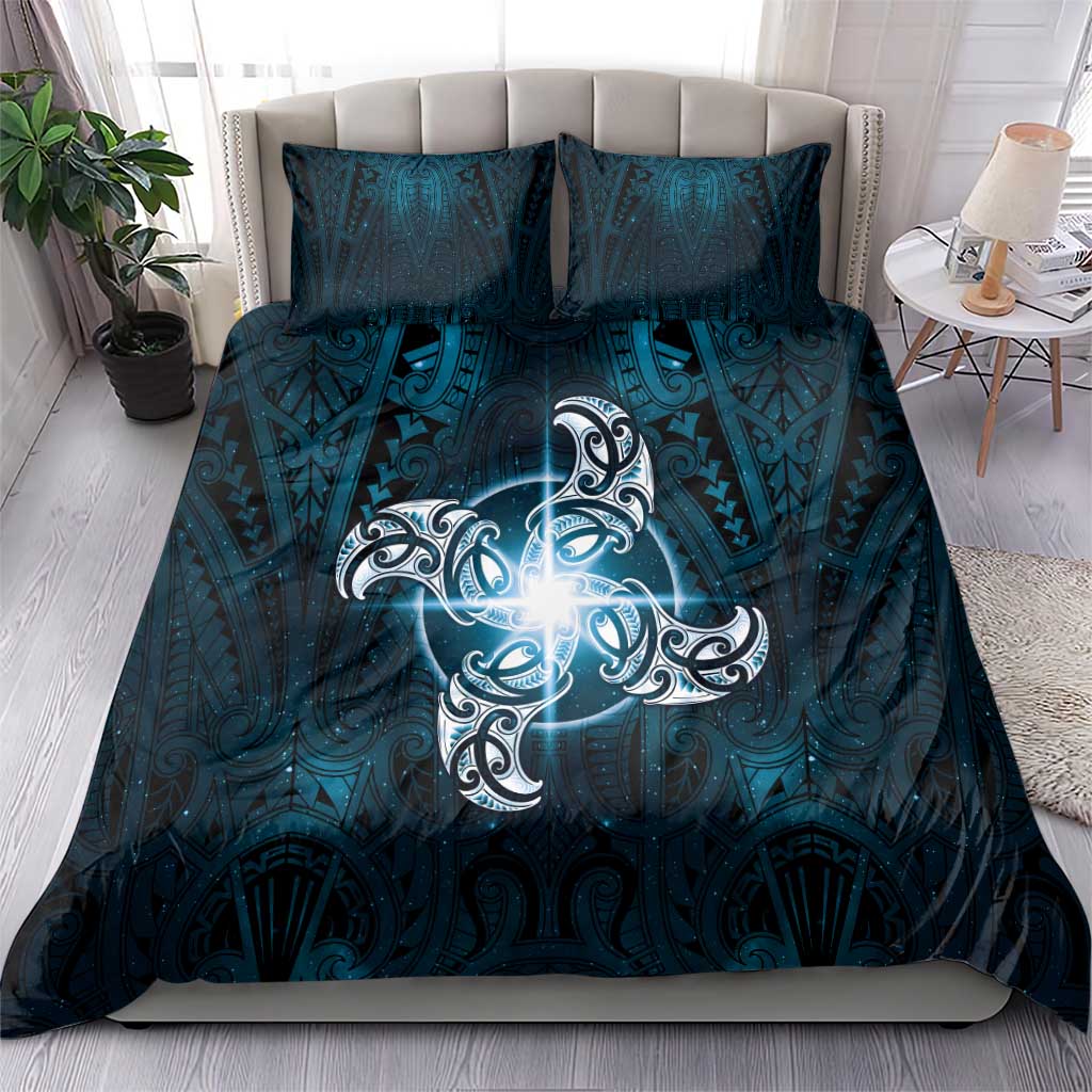 New Zealand Matariki Waita Bedding Set Maori Moko Dark Blue Galaxy