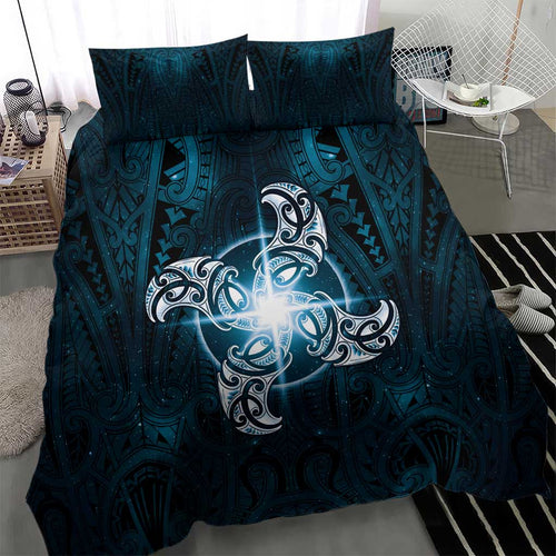 New Zealand Matariki Waita Bedding Set Maori Moko Dark Blue Galaxy