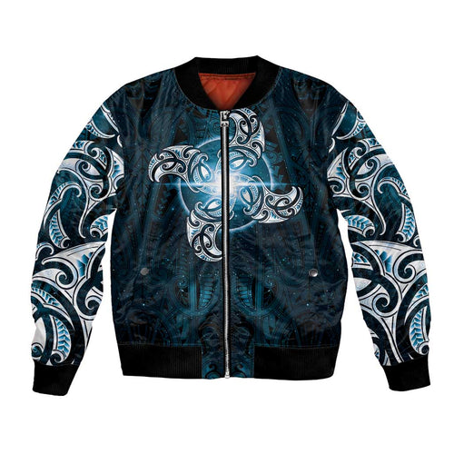 New Zealand Matariki Waita Bomber Jacket Maori Moko Dark Blue Galaxy