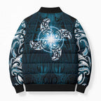 New Zealand Matariki Waita Bomber Puffer Jacket Maori Moko Dark Blue Galaxy