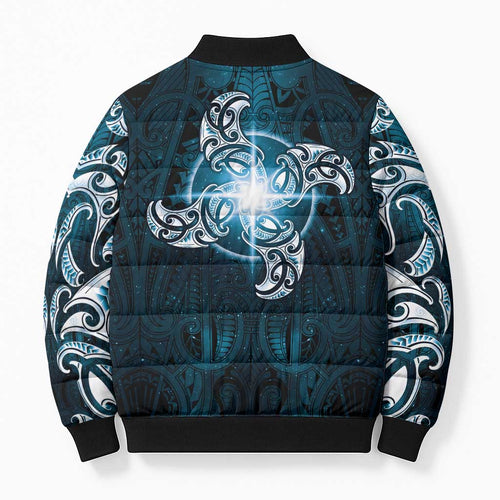 New Zealand Matariki Waita Bomber Puffer Jacket Maori Moko Dark Blue Galaxy