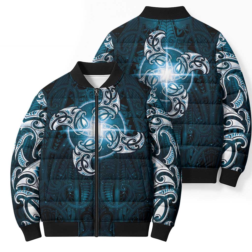 New Zealand Matariki Waita Bomber Puffer Jacket Maori Moko Dark Blue Galaxy