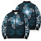 New Zealand Matariki Waita Bomber Puffer Jacket Maori Moko Dark Blue Galaxy