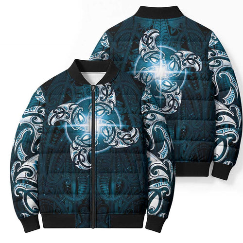 New Zealand Matariki Waita Bomber Puffer Jacket Maori Moko Dark Blue Galaxy
