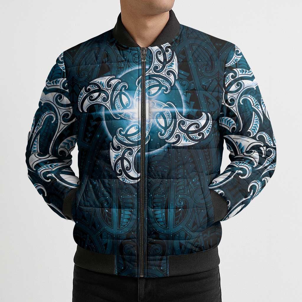 New Zealand Matariki Waita Bomber Puffer Jacket Maori Moko Dark Blue Galaxy