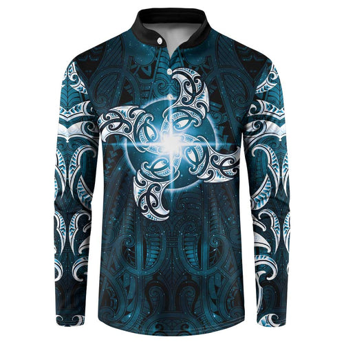 New Zealand Matariki Waita Button Sweatshirt Maori Moko Dark Blue Galaxy