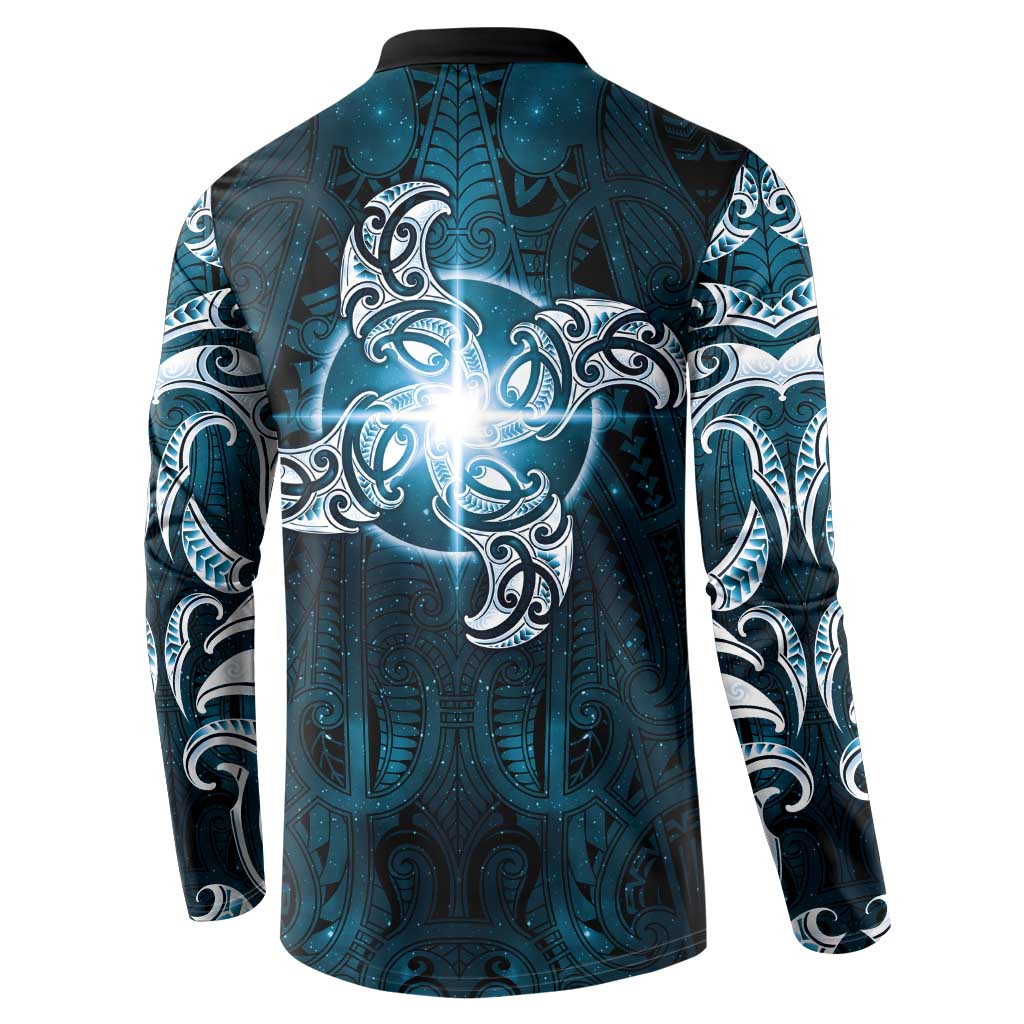 New Zealand Matariki Waita Button Sweatshirt Maori Moko Dark Blue Galaxy