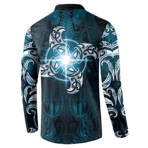 New Zealand Matariki Waita Button Sweatshirt Maori Moko Dark Blue Galaxy