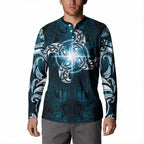 New Zealand Matariki Waita Button Sweatshirt Maori Moko Dark Blue Galaxy