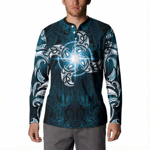 New Zealand Matariki Waita Button Sweatshirt Maori Moko Dark Blue Galaxy