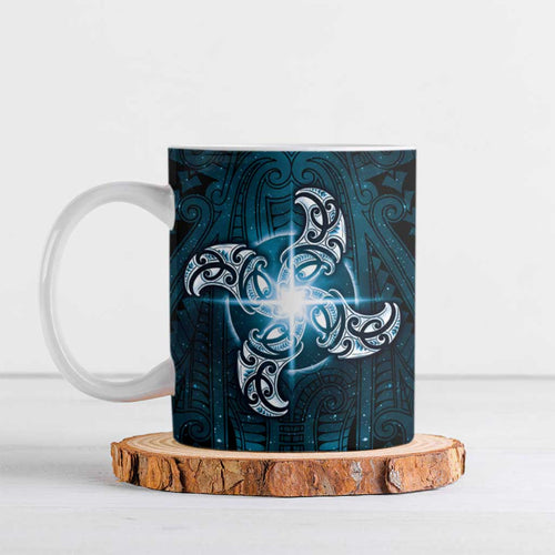 New Zealand Matariki Waita Ceramic Mug Maori Moko Dark Blue Galaxy