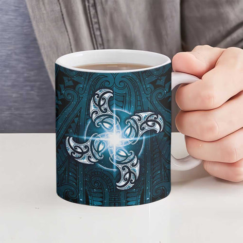 New Zealand Matariki Waita Ceramic Mug Maori Moko Dark Blue Galaxy