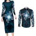 New Zealand Matariki Waita Couples Matching Long Sleeve Bodycon Dress and Long Sleeve Button Shirt Maori Moko Dark Blue Galaxy