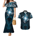 New Zealand Matariki Waita Couples Matching Mermaid Dress and Hawaiian Shirt Maori Moko Dark Blue Galaxy