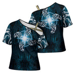 New Zealand Matariki Waita Cross Shoulder Shirt Maori Moko Dark Blue Galaxy