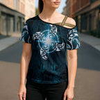 New Zealand Matariki Waita Cross Shoulder Shirt Maori Moko Dark Blue Galaxy