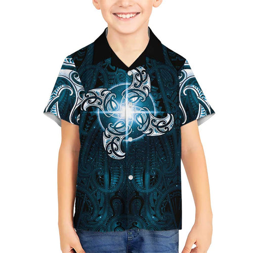 New Zealand Matariki Waita Family Matching Long Sleeve Bodycon Dress and Hawaiian Shirt Maori Moko Dark Blue Galaxy