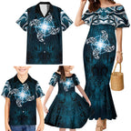 New Zealand Matariki Waita Family Matching Mermaid Dress and Hawaiian Shirt Maori Moko Dark Blue Galaxy