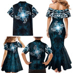 New Zealand Matariki Waita Family Matching Mermaid Dress and Hawaiian Shirt Maori Moko Dark Blue Galaxy