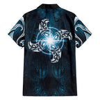 New Zealand Matariki Waita Family Matching Off The Shoulder Long Sleeve Dress and Hawaiian Shirt Maori Moko Dark Blue Galaxy