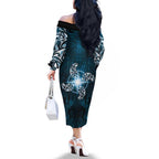 New Zealand Matariki Waita Family Matching Off The Shoulder Long Sleeve Dress and Hawaiian Shirt Maori Moko Dark Blue Galaxy