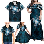 New Zealand Matariki Waita Family Matching Off Shoulder Maxi Dress and Hawaiian Shirt Maori Moko Dark Blue Galaxy