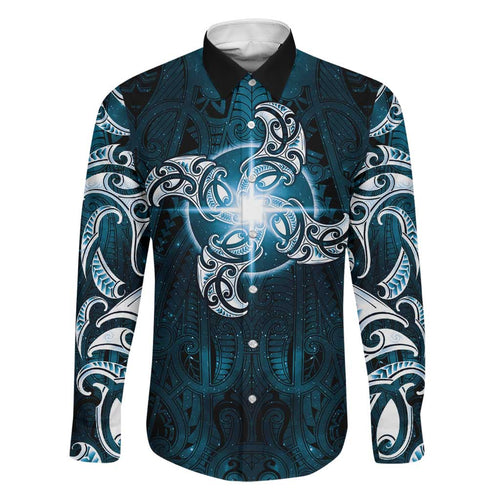New Zealand Matariki Waita Family Matching Off Shoulder Maxi Dress and Hawaiian Shirt Maori Moko Dark Blue Galaxy