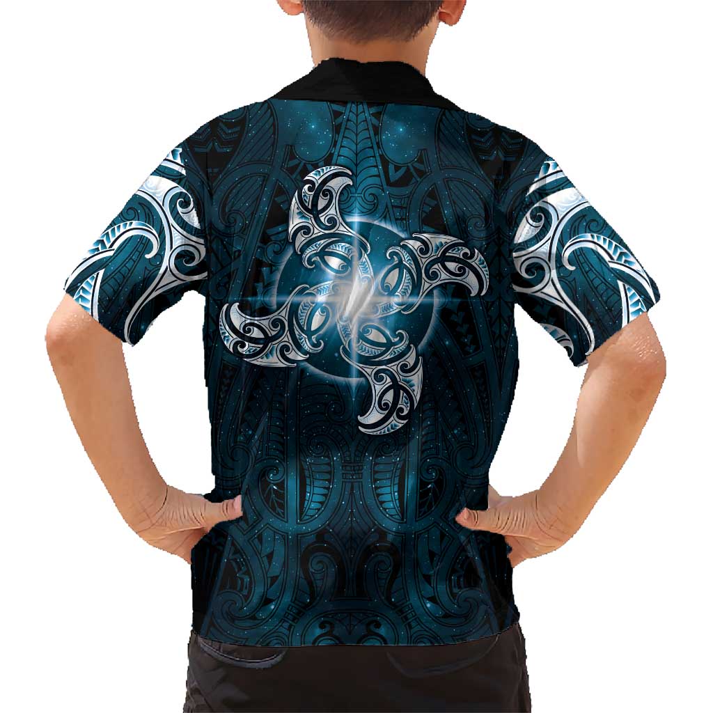 New Zealand Matariki Waita Family Matching Off Shoulder Short Dress and Hawaiian Shirt Maori Moko Dark Blue Galaxy
