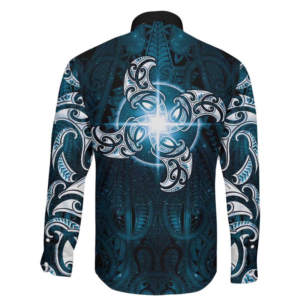 New Zealand Matariki Waita Family Matching Off Shoulder Short Dress and Hawaiian Shirt Maori Moko Dark Blue Galaxy