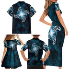 New Zealand Matariki Waita Family Matching Short Sleeve Bodycon Dress and Hawaiian Shirt Maori Moko Dark Blue Galaxy
