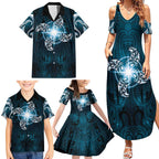 New Zealand Matariki Waita Family Matching Summer Maxi Dress and Hawaiian Shirt Maori Moko Dark Blue Galaxy