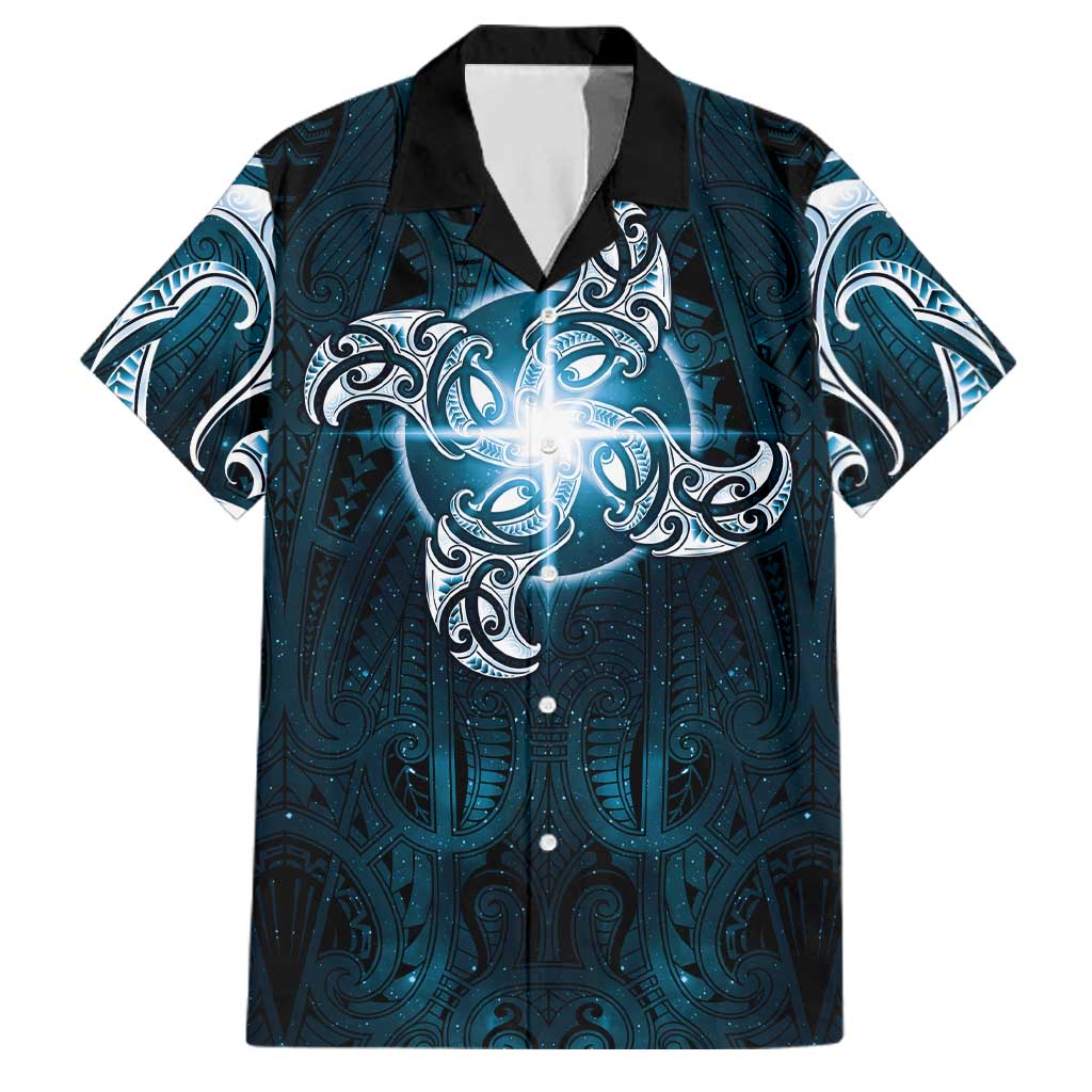 New Zealand Matariki Waita Family Matching Summer Maxi Dress and Hawaiian Shirt Maori Moko Dark Blue Galaxy