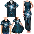 New Zealand Matariki Waita Family Matching Tank Maxi Dress and Hawaiian Shirt Maori Moko Dark Blue Galaxy