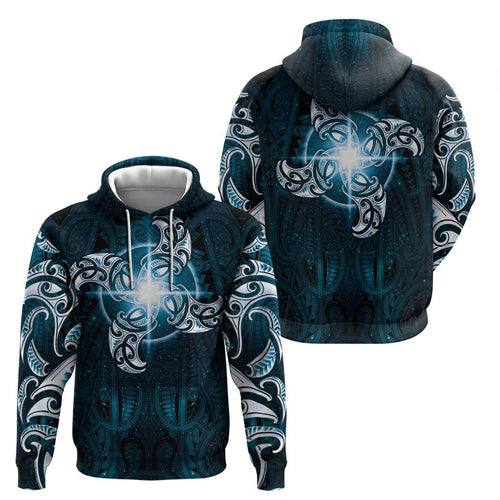 New Zealand Matariki Waita Hoodie Maori Moko Dark Blue Galaxy