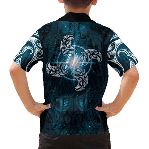 New Zealand Matariki Waita Kid Hawaiian Shirt Maori Moko Dark Blue Galaxy