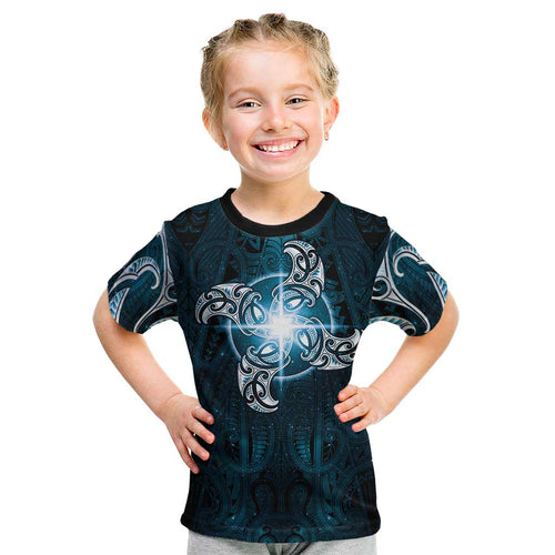 New Zealand Matariki Waita Kid T Shirt Maori Moko Dark Blue Galaxy
