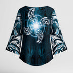 New Zealand Matariki Waita Kimono Sleeve Blouse Maori Moko Dark Blue Galaxy