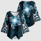 New Zealand Matariki Waita Kimono Sleeve Blouse Maori Moko Dark Blue Galaxy