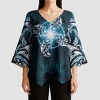 New Zealand Matariki Waita Kimono Sleeve Blouse Maori Moko Dark Blue Galaxy