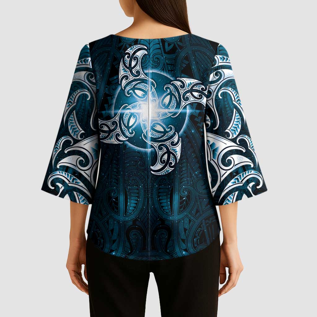 New Zealand Matariki Waita Kimono Sleeve Blouse Maori Moko Dark Blue Galaxy