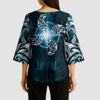 New Zealand Matariki Waita Kimono Sleeve Blouse Maori Moko Dark Blue Galaxy
